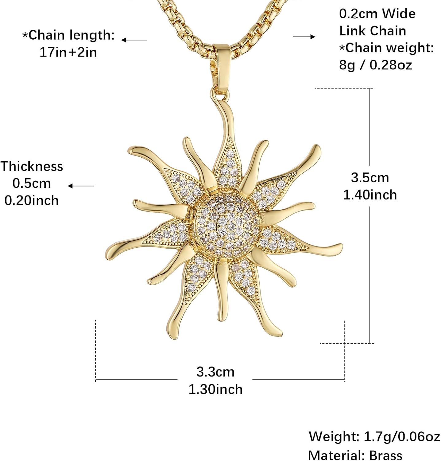 HZMAN Sun Pendant Necklace for Women Dainty 14K Gold Plated Cubic Zirconia Sun Necklace Jewelry Gift - Image 6