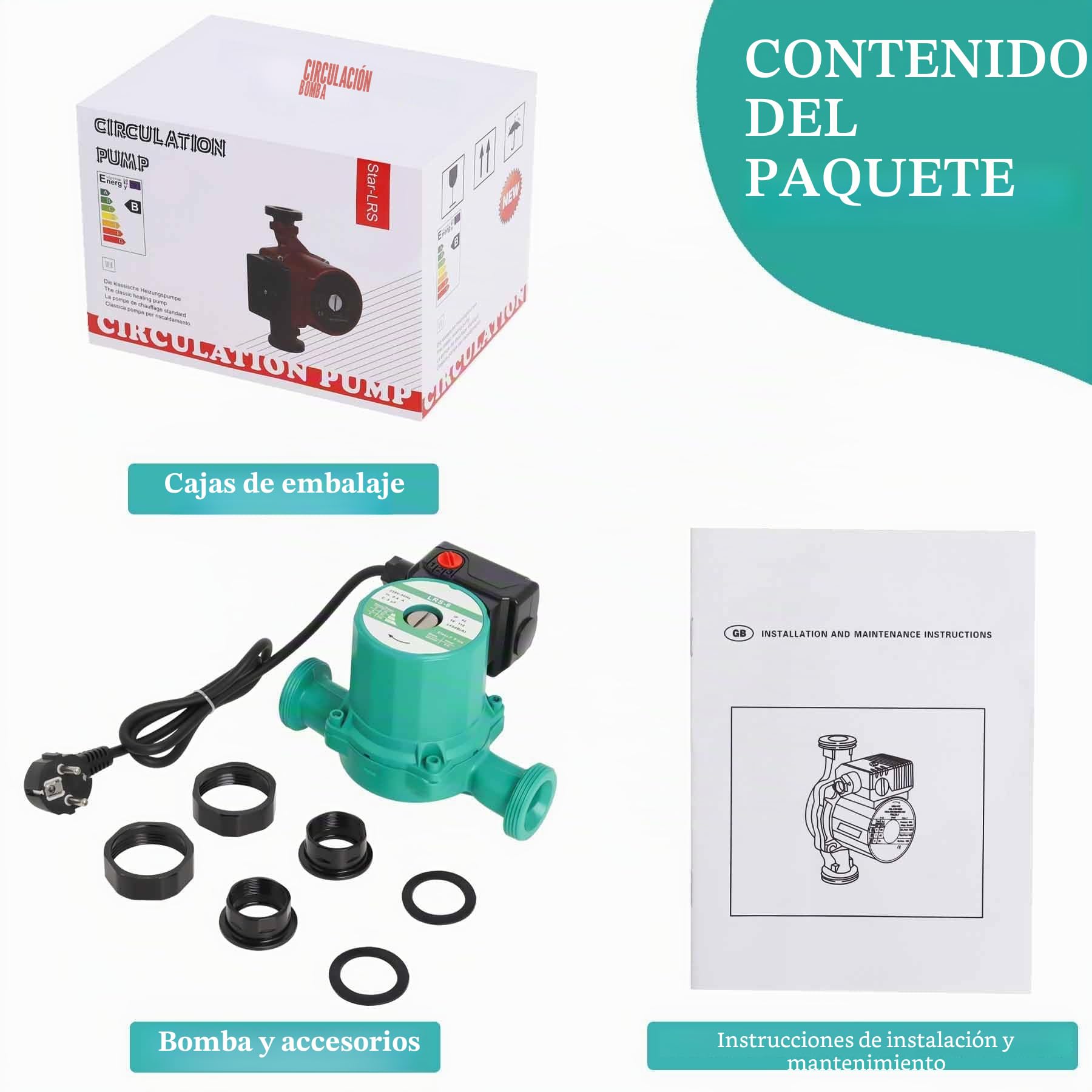 Bomba de Circulación para Agua Caliente, Bomba de Calefacción de Caldera 25-60/180 mm por Poweka