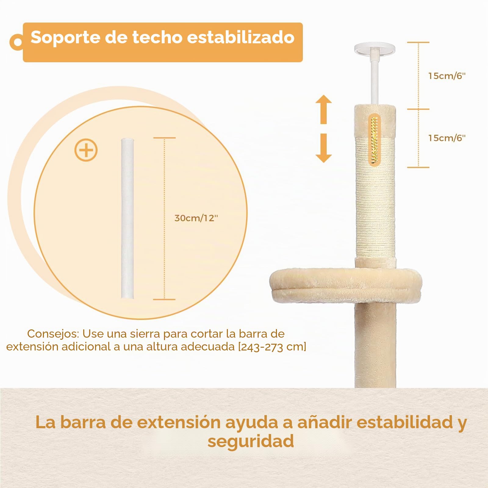 PAWZ Road Cat Tree,Torre de 5 niveles para gatos de piso a techo, altura ajustable, cama acogedora, bola colgante para gatos de interior/gatito