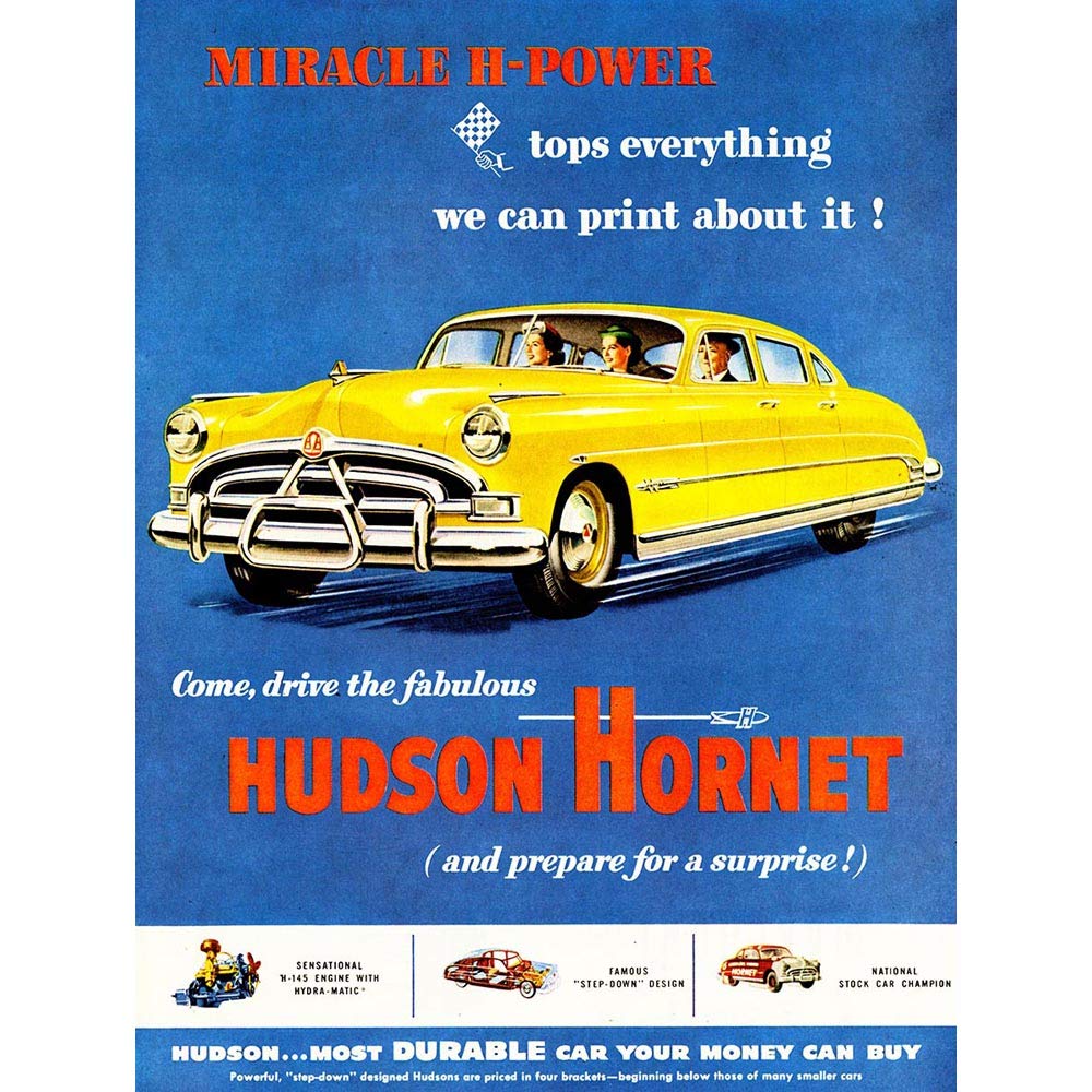 Wee Blue Coo Vintage Advert Transport Hudson Hornet Car Automobile Art Print Poster Wall Decor 12X16 Inch