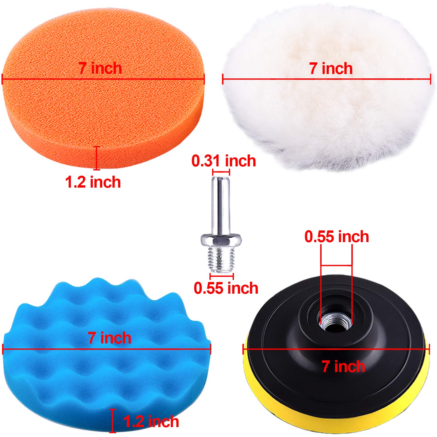 SIQUK 9 Piezas Esponja Pulir para Taladro 180mm con Taladro Adaptador para Coche Encerado Lijado