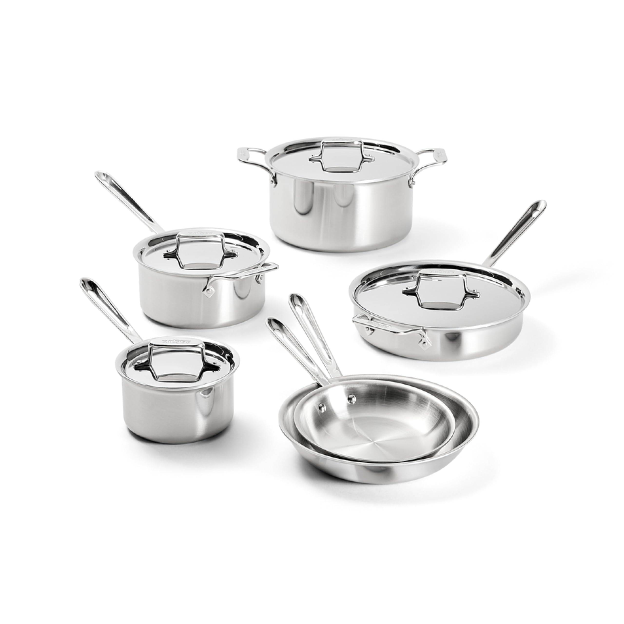 - All-Clad D5® Stainless Steel Core 10 Piece Cookware Set- Made in USA- The Upgrade for Supremely Even Heat- Includes Frying Pans, Saucepan, Sautépan, Stockpot -Oven Safe & Induction Compatible