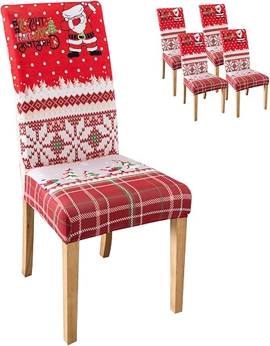 Fundas para sillas de comedor, paquete de 4, fundas elásticas para sillas de comedor, fundas protectoras para sillas de comedor de Navidad,
