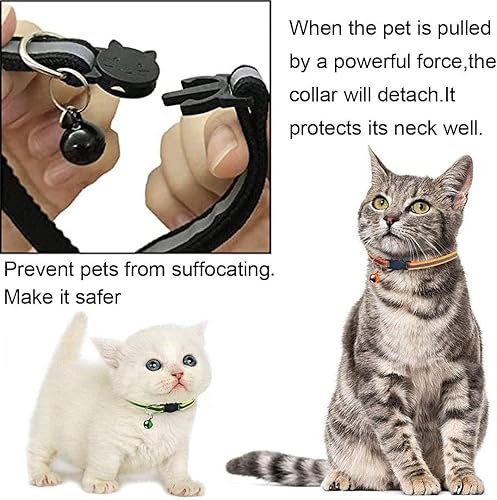 Miniatura 17 de Extodry Paquete de 14 collares reflectantes para gatos con campanas, hebilla de seguridad, con etiqueta de nombre, ajustable, ideal para niñas y