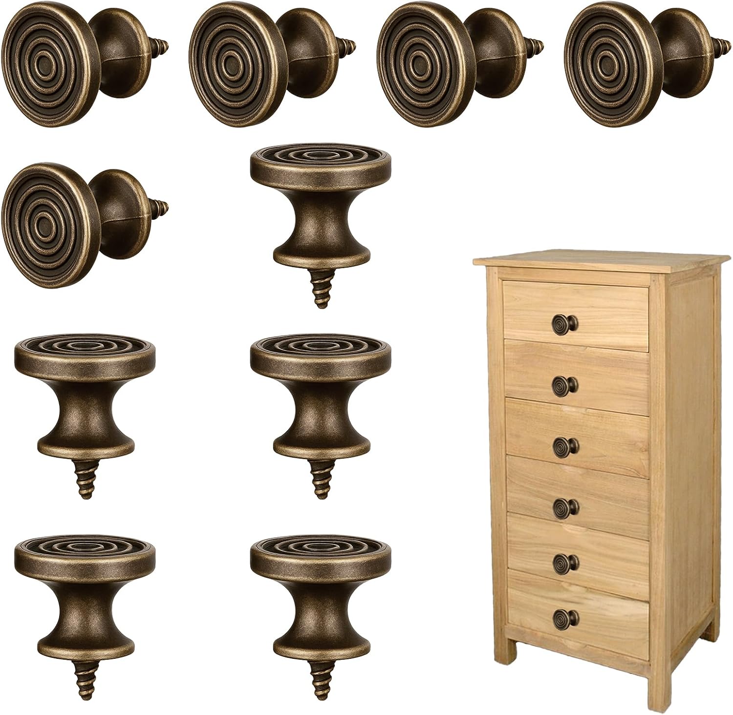 10Pcs Mini Drawer Knobs, Small Round Drawer Pulls Handles, 0.43"x0.79", Antique Self Tapping Cabinet Knobs for Jewelry Box, Kitchen, Furniture Hardware (2x1.1cm)