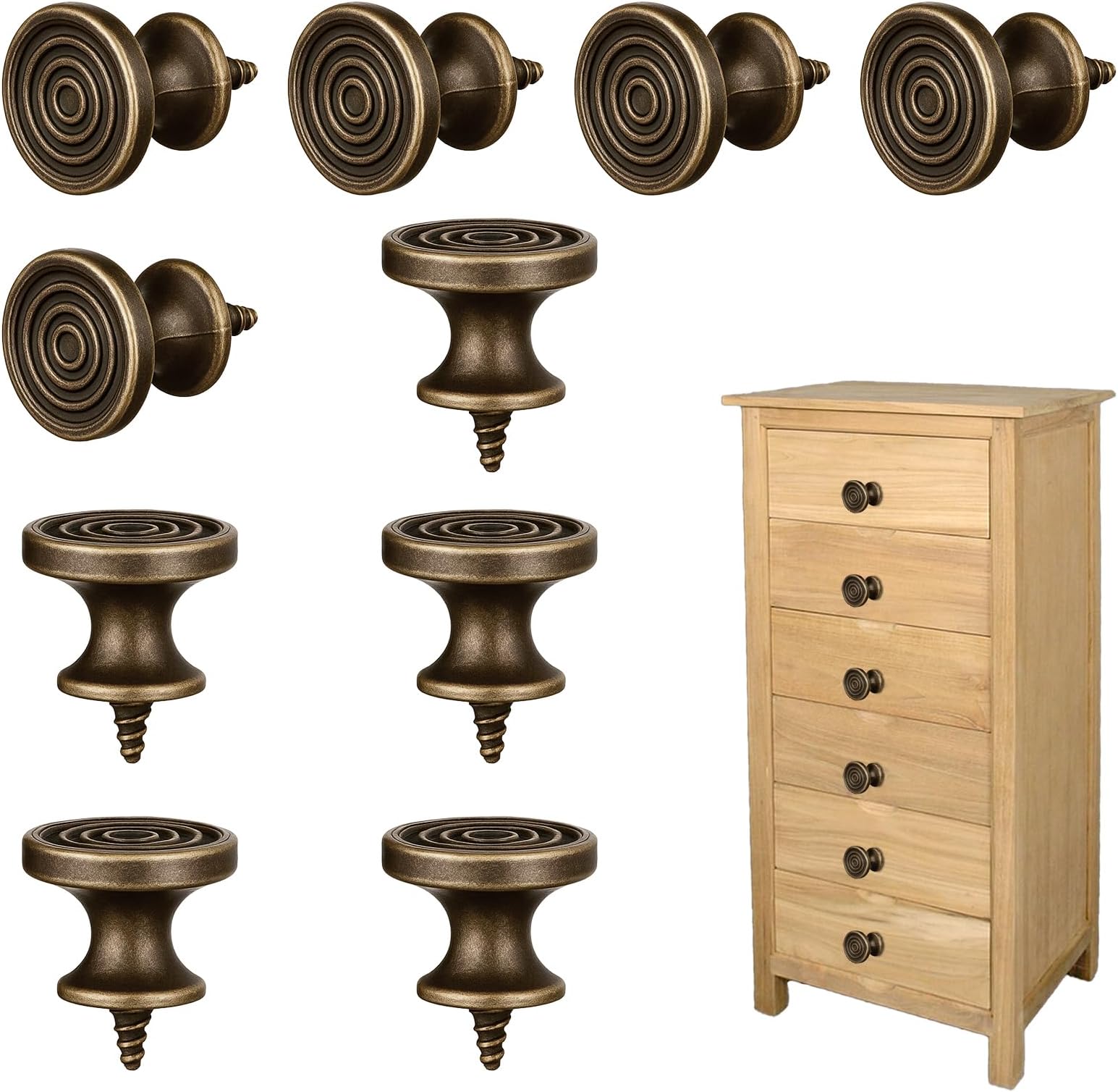 10Pcs Mini Drawer Knobs, Small Round Drawer Pulls Handles, 0.43"x0.79", Antique Self Tapping Cabinet Knobs for Jewelry Box, Kitchen, Furniture Hardware (2x1.1cm)