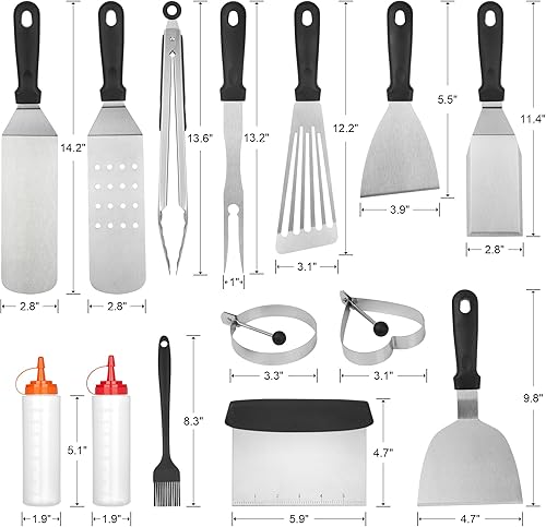Miniatura 2 de Kit de accesorios de parrilla de parte superior plana, juego de 15 herramientas de barbacoa de acero inoxidable para Blackstone y Camp Chef, juego