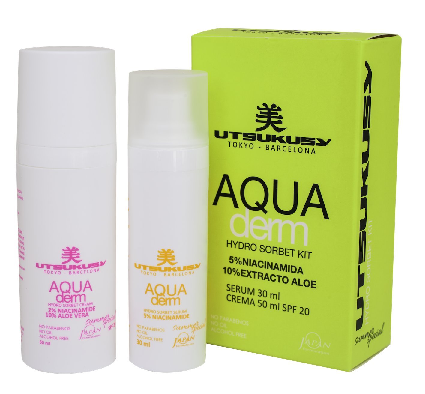 Utsukusy - Aqua Derm Creme und Serum - Creme 50ml + Serum 30ml - Pflege-Set für intensive Feuchtigkeit