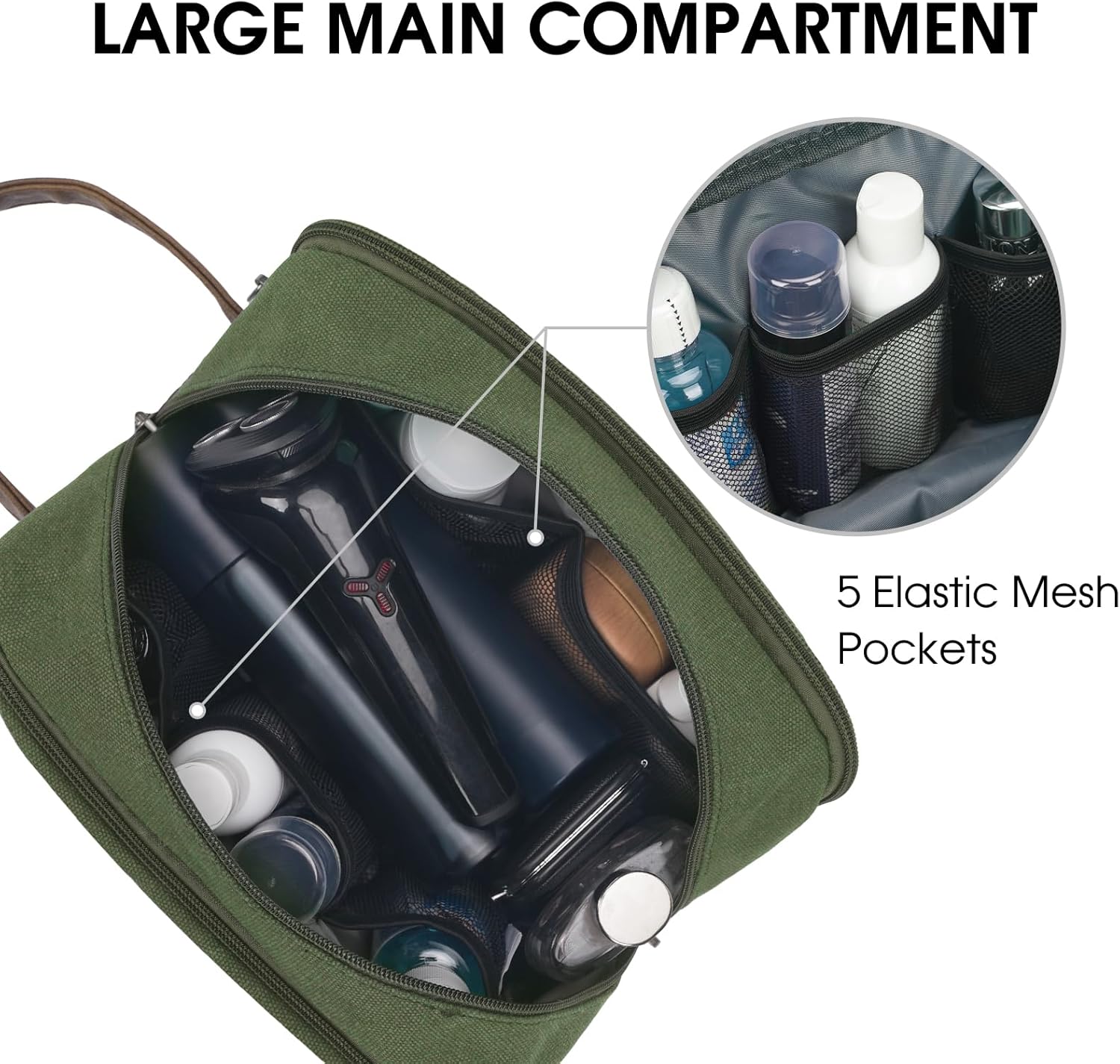WANDF Travel Toiletry Bag for Men Large Toiletries Shaving Bag Water Resistant Hanging Dopp Kit Travel Accessories Bag for Women Men (Green) - Image 2