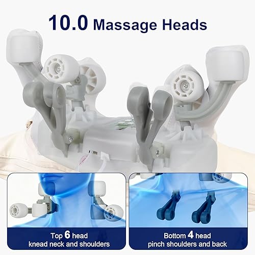 Miniatura 4 de IeBilif Masajeador inalámbrico de cuello y hombros con calor, amasado de 10 cabezas, almohada masajeadora Shiatsu para cuello, hombros, espalda,