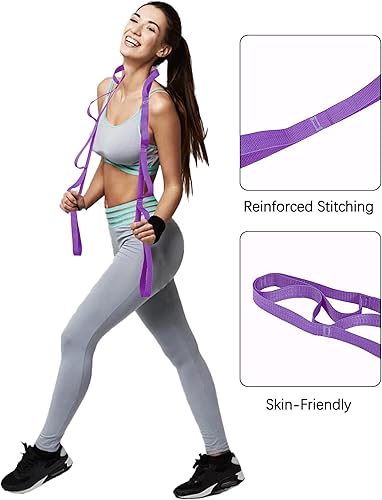 Miniatura 3 de Correa de estiramiento de yoga de 10 bucles para terapia física, banda de ejercicio no elástica para pilates, yoga, estiramiento para mujeres y