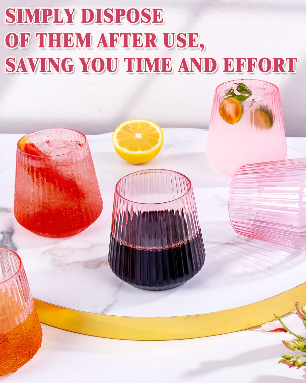 Ciaell 30 Pack Pink Plastic Wine Glasses for Weddings Parties — Amazon image 2