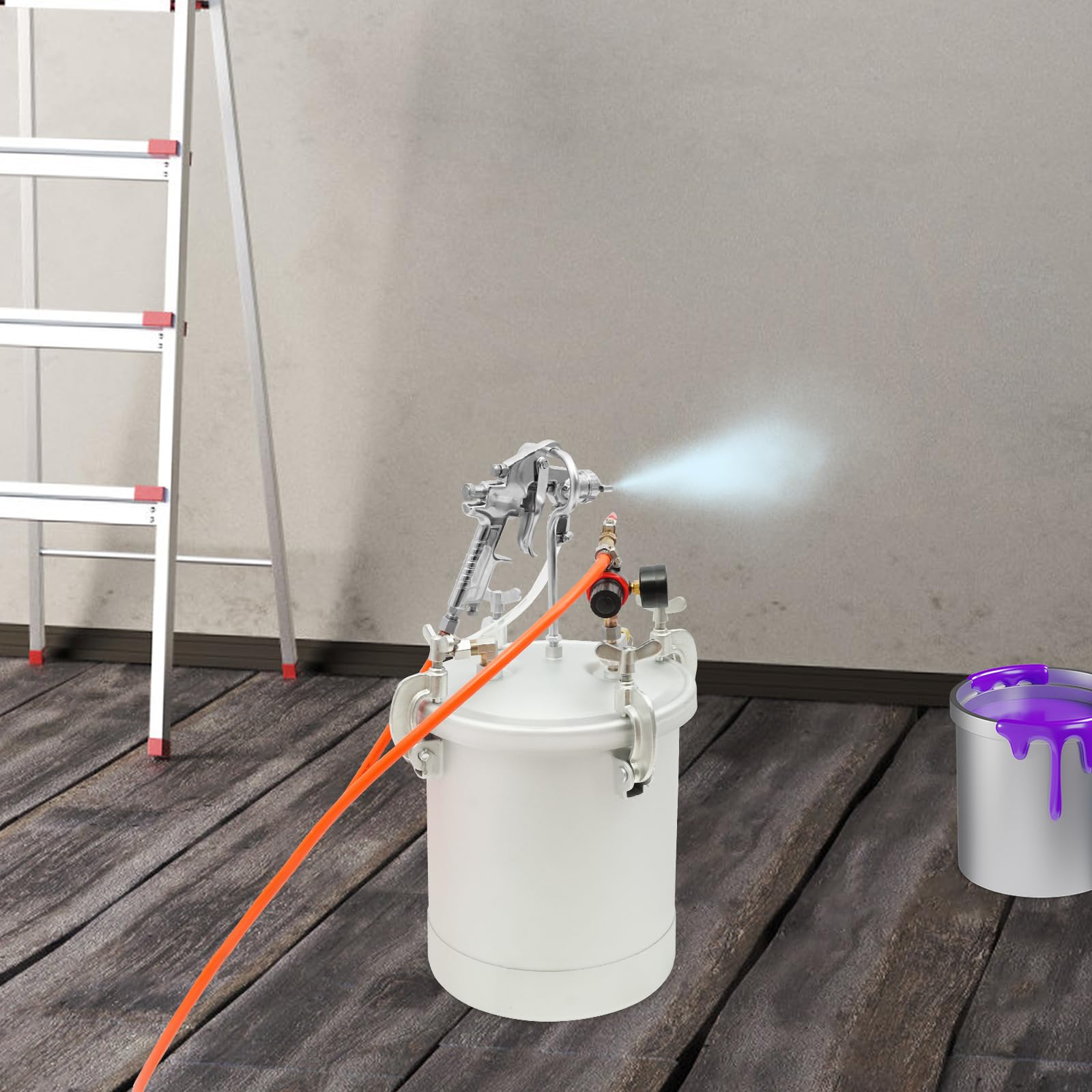 Depósito de pintura de aire comprimido, 10 l, con pistola pulverizadora, boquilla de 3,0 mm, para pared de coche, estructura de acero, pulverizador profesional de acero al carbono
