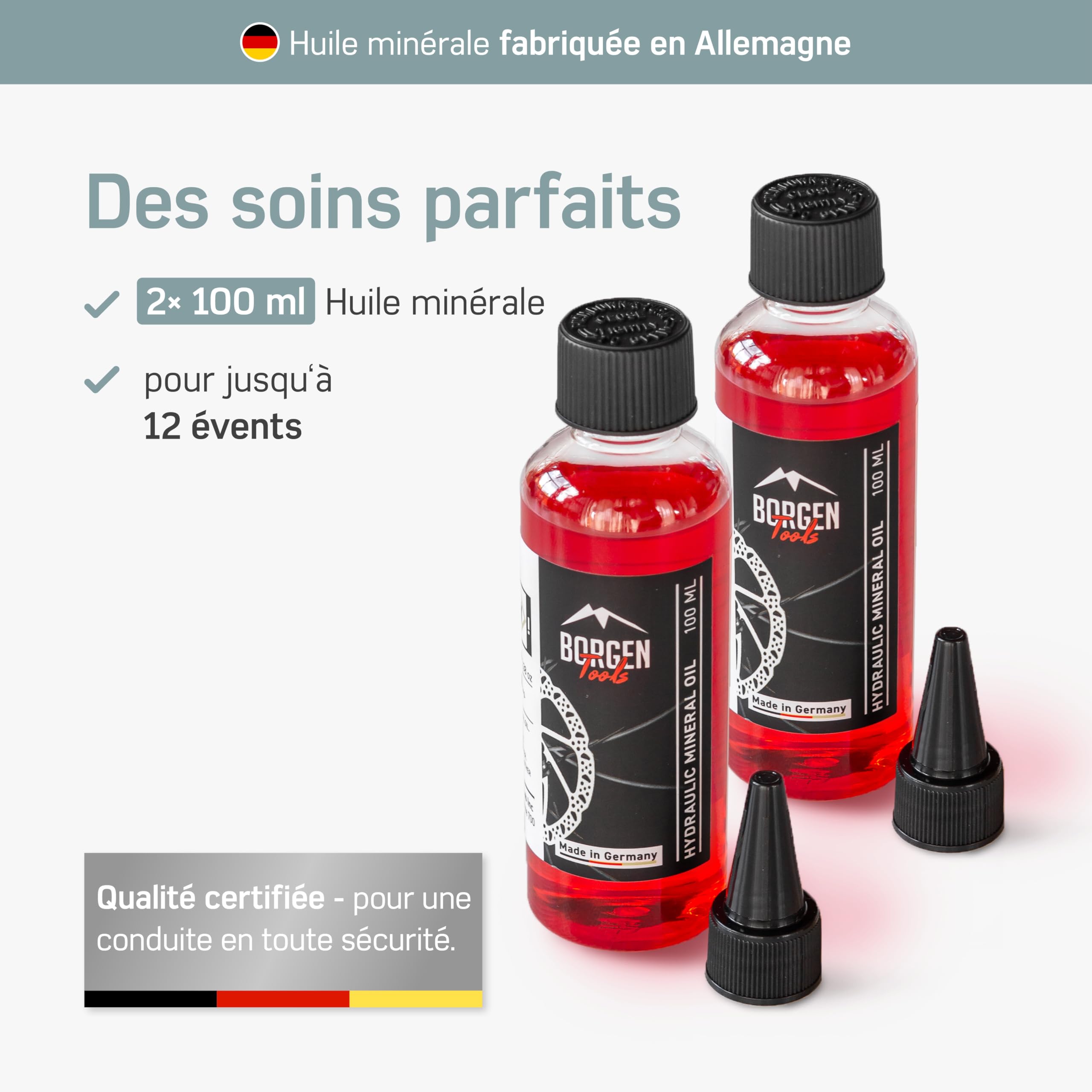 Borgen Pro kit Purge Freins vélos Disque Shimano, Tektro et TRP – Purgeur de Freins avec Instructions, 2× Huile minérale Liquide, Brake Bleed kit, kit Purge Freins
