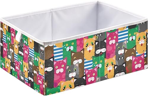 Cesta de almacenamiento de gatos de colores lindos, rectangular, plegable, cesta de almacenamiento para guardería, organizador para el hogar,