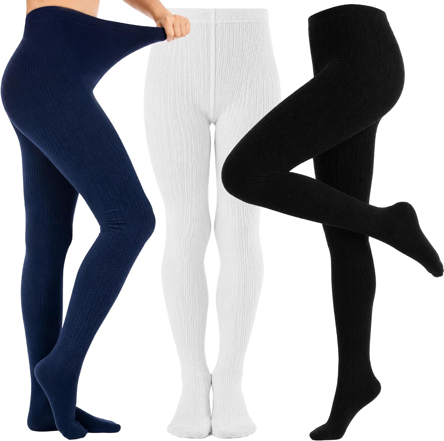 3 Pack Girls Tights Toddler Cable Knit Leggings Cotton Warm Stockings