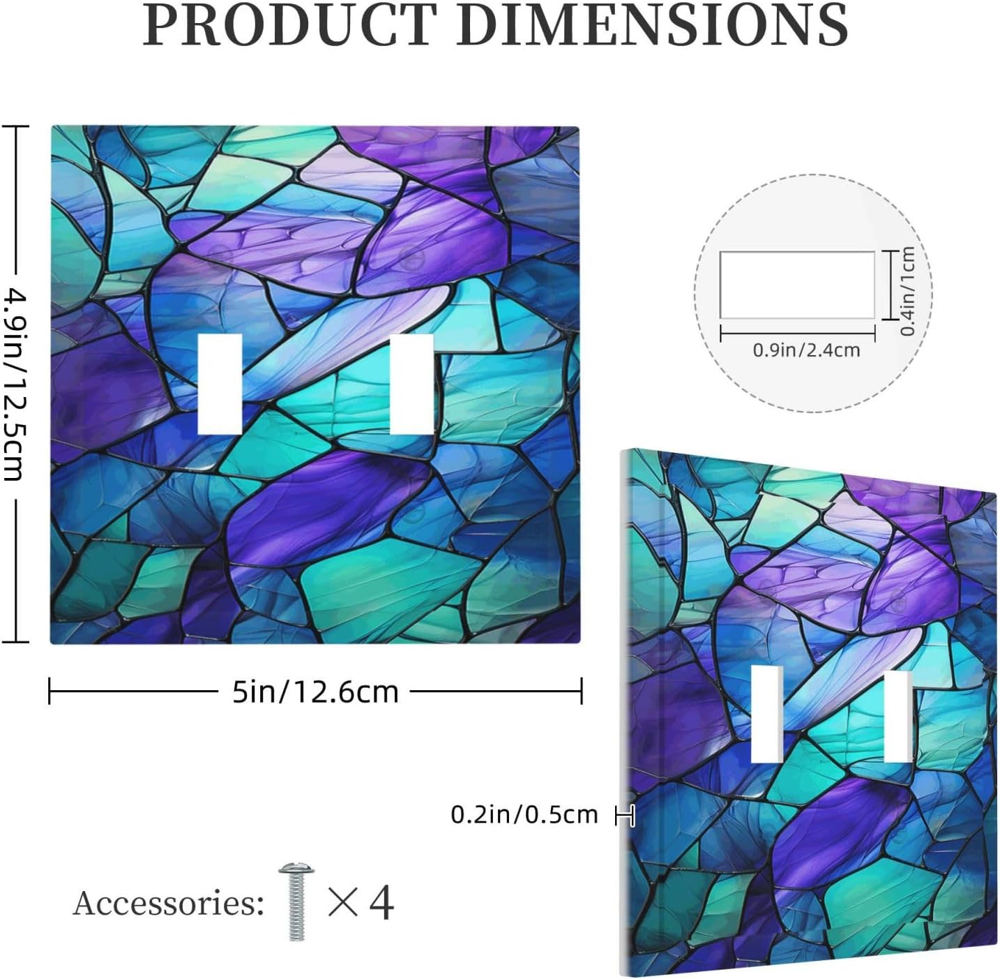 Decorative Switch Plate Covers Blue Purple Stained Glass Geometric Pattern 2 Gang Double Toggle Light Switch Cover Plate Outlet Light Switch Cover Outlet Light Switch Cover for Bedroom Home Decor