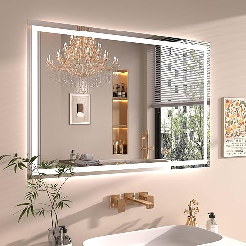 Miniatura 218 de Espejo LED de baño, 36 x 36 pulgadas con luz frontal y retroiluminada, antiniebla, espejo de tocador de baño para pared, función de memoria
