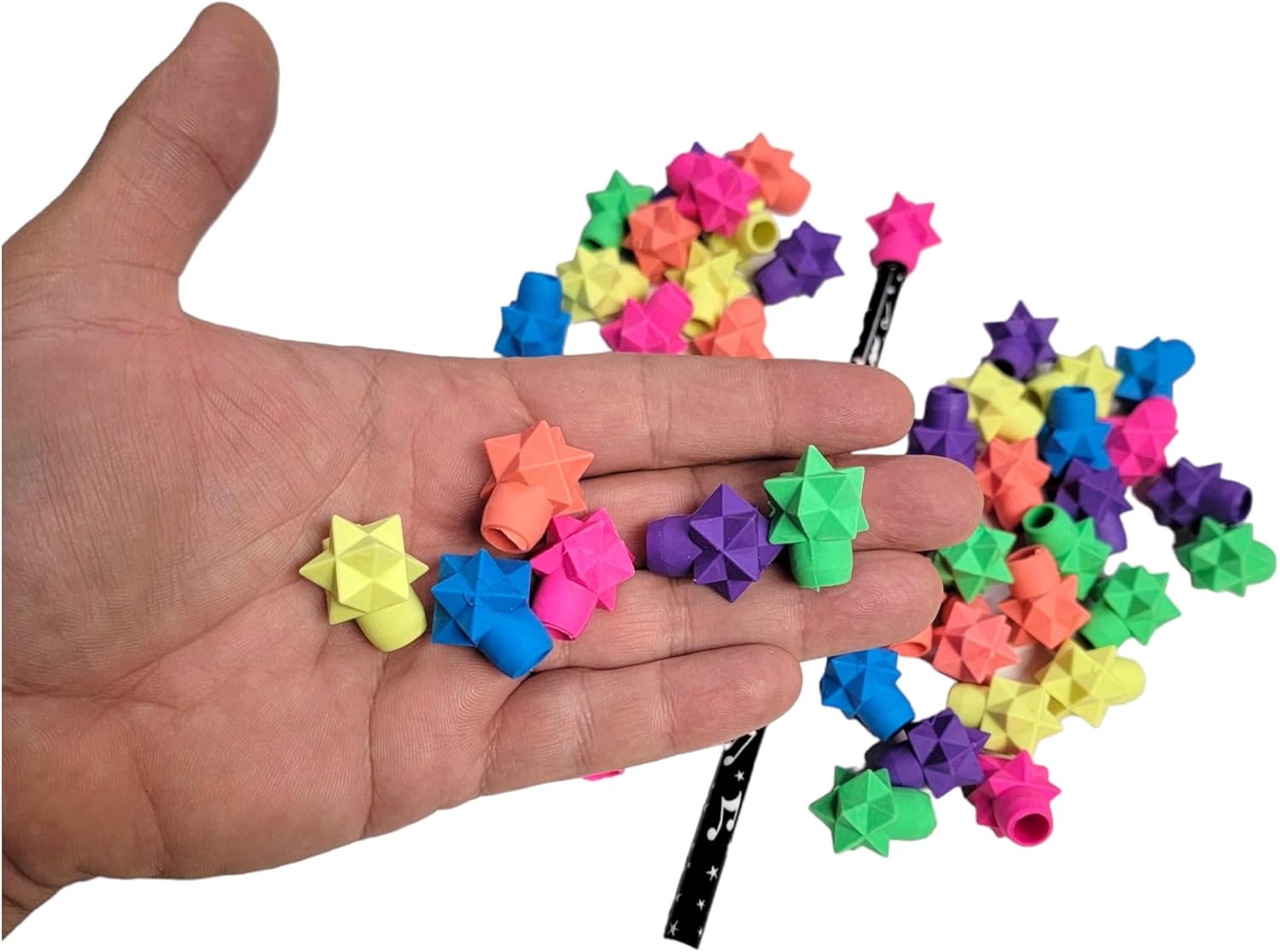 Bulk Star Eraser Pencil Tops (48 Pack) 3D Shape. Kids Stationery Arts and Crafts Drawing (48 Star Eraser Pencil Tops)