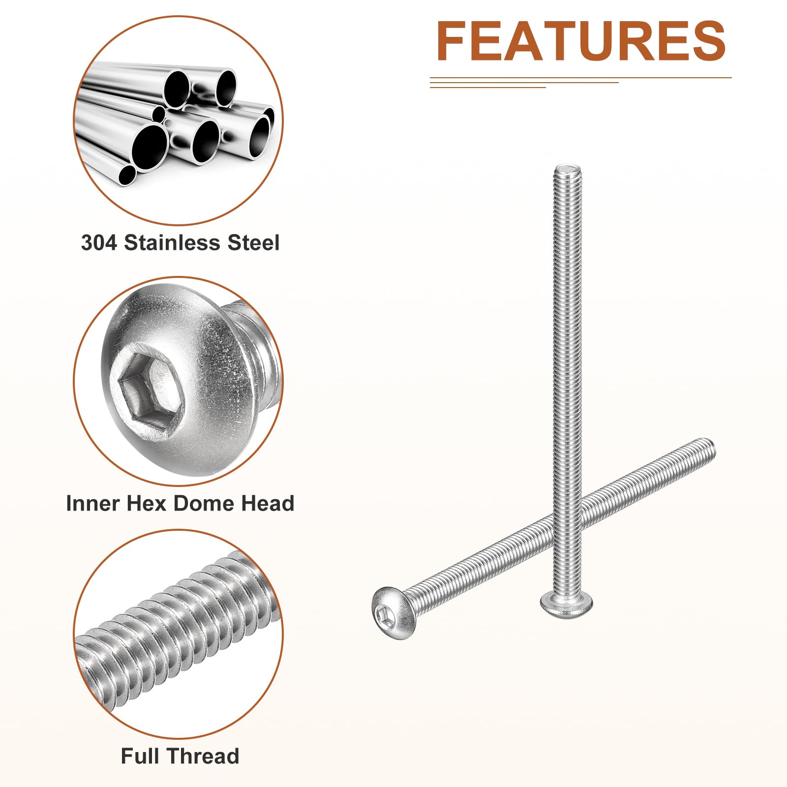 DTGN M5-0.8x80mm Button Head Socket Cap Screws - 10Pack - Good for Machine - 304 Stainless Steel 18/8 - Hex Drive Full Thread Fasteners - Image 4