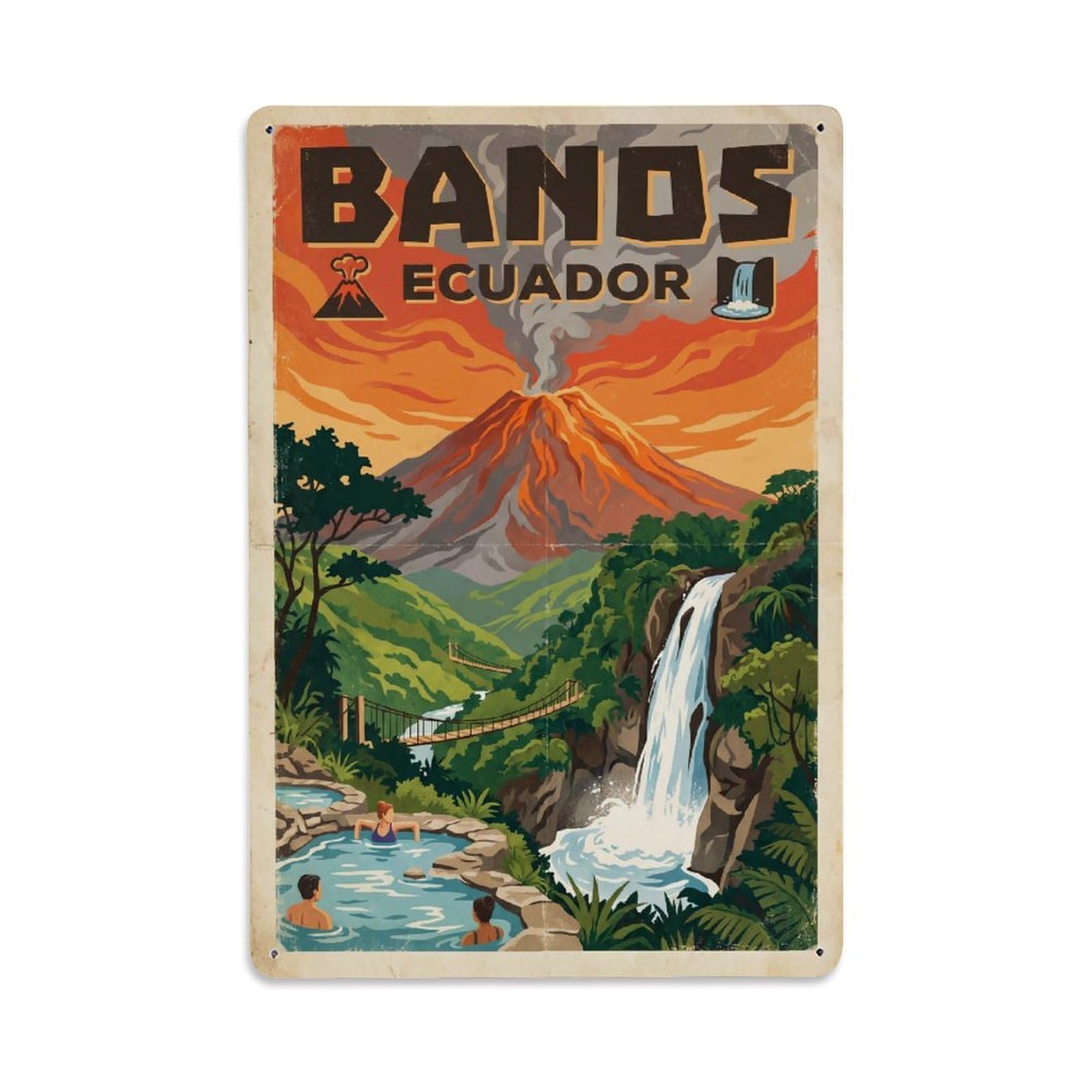 Retro Ecuador Banos Travel Metal Tin Sign