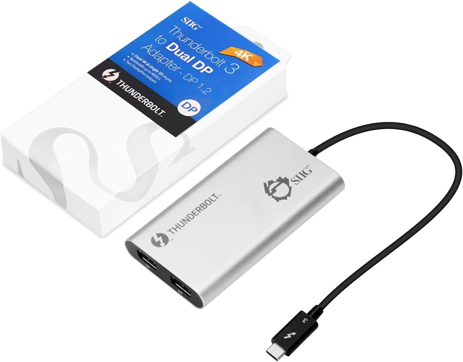 SIIG Thunderbolt 3 to Dual DisplayPort Adapter - Single 5K@60HZ - Dual 4K@60HZ - USB Type C to 2 DP 1.2 Ports for Mac & Windows - MacBook Pro/MacBook/Dell XPS/HP/Lenovo, Silver