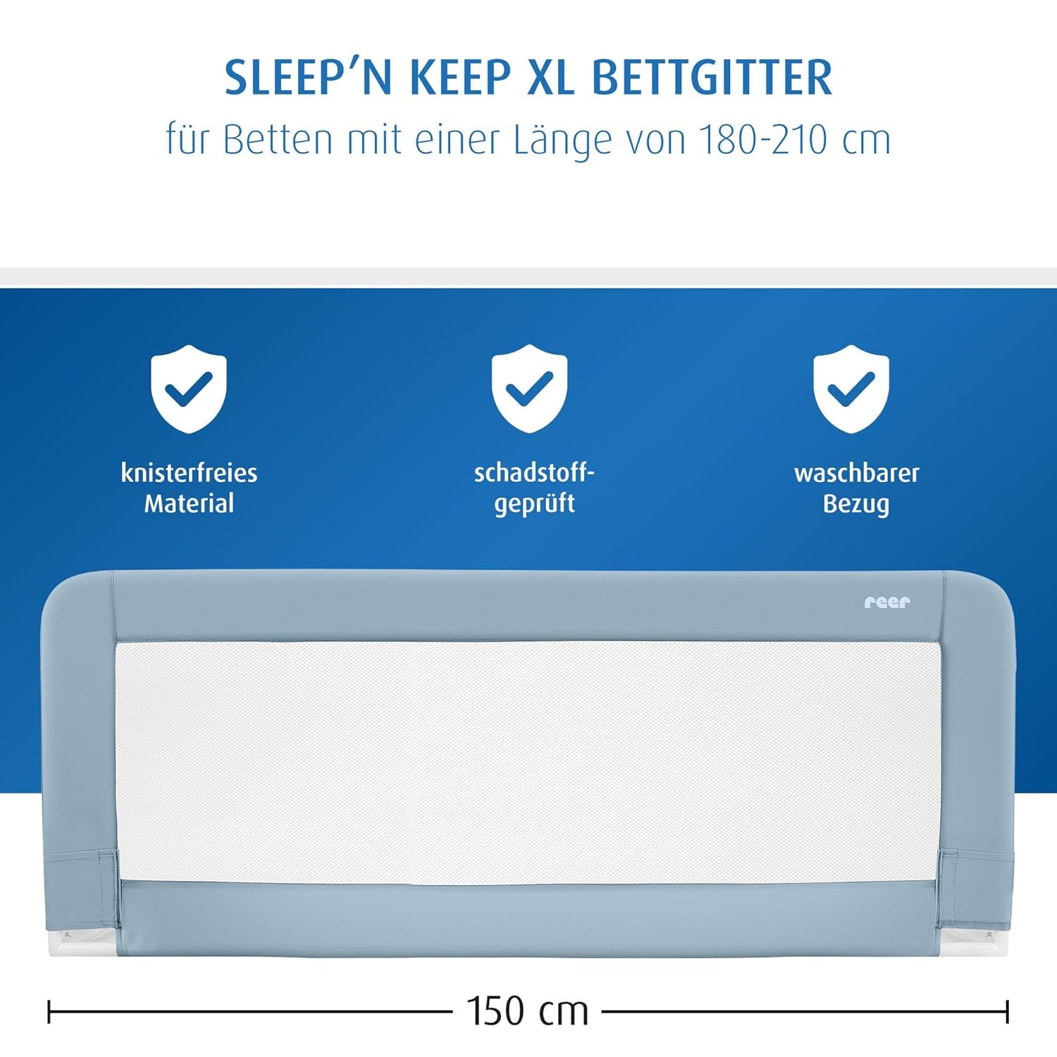 Reer Sleep'n Keep, Rausfallschutz fürs Babybett, 150 cm Länge für Betten von 180-210 cm Länge