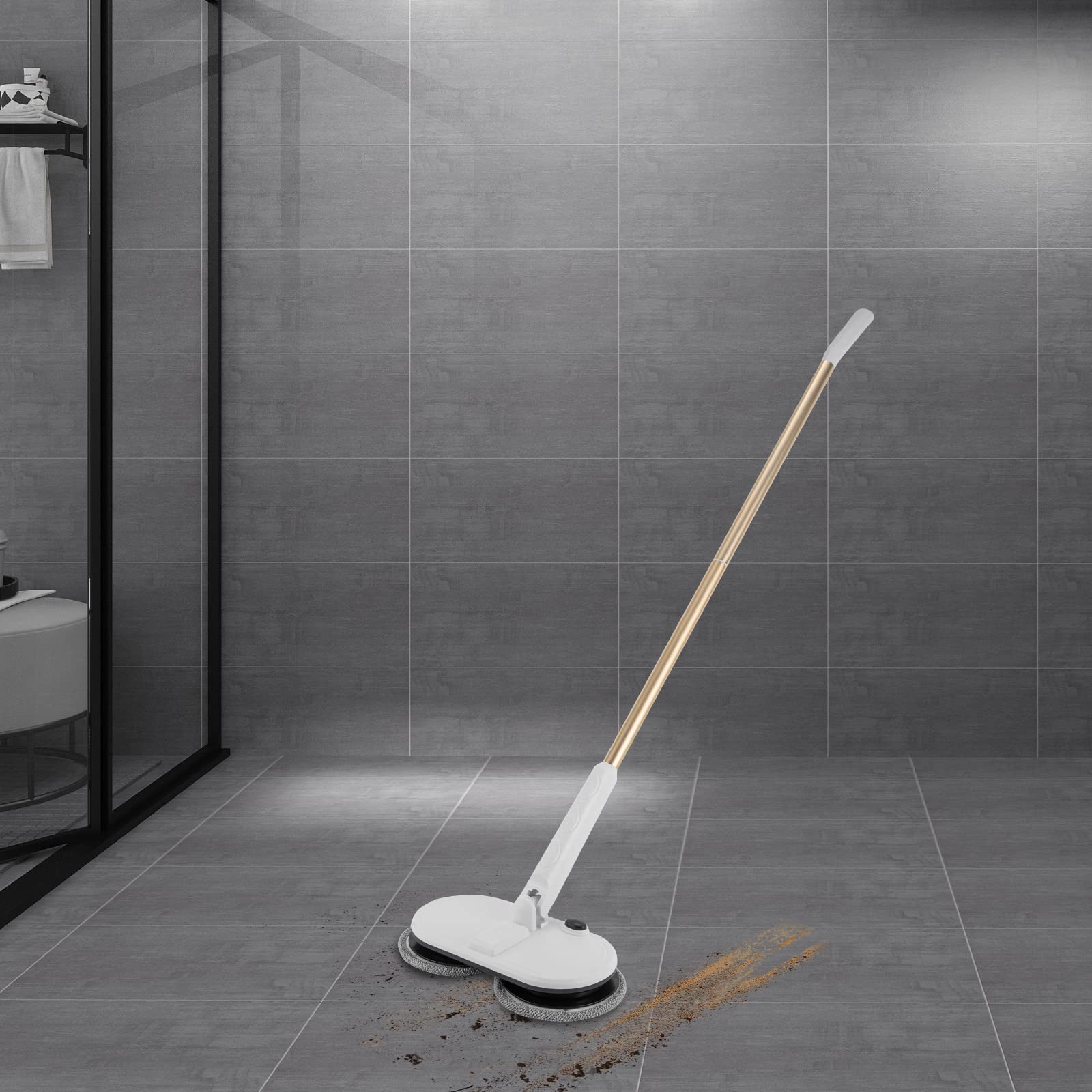 Mopa giratoria eléctrica con almohadillas giratorias dobles, limpiador de suelos de 150 RPM para madera dura y azulejos, más de 60 minutos de tiempo de funcionamiento, diseño ligero y