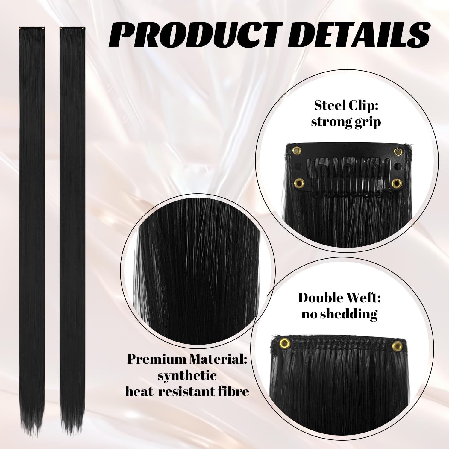 10 Pcs Black Hair Extensions, 22 tum - Image 3