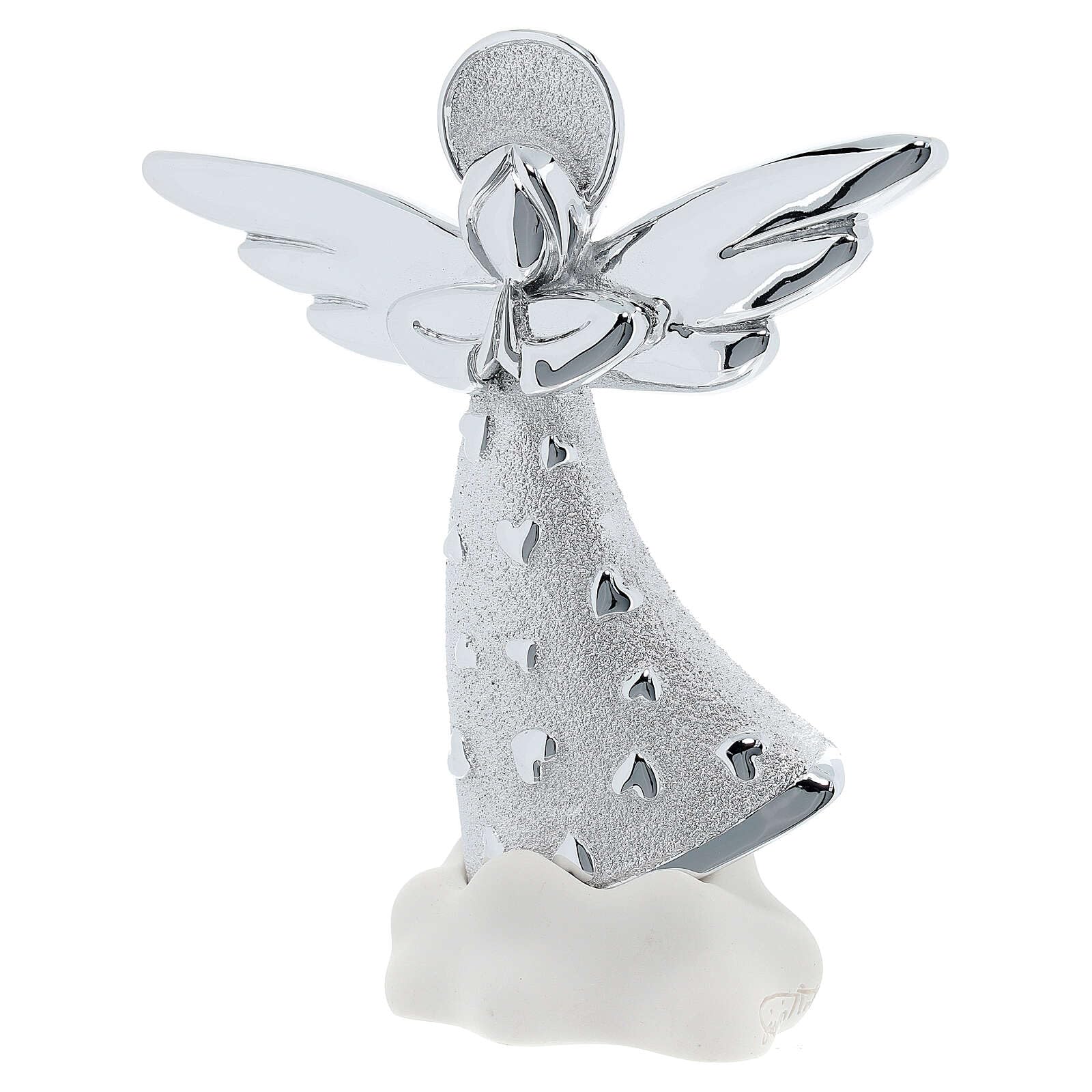 Holyart Angeles y Accesorios: Ángel 14 cm Corazones y Nube Blanca Resina Plateada