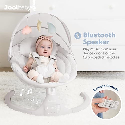 Miniatura 5 de Jool Baby Nova Swing para recién nacidos, columpio eléctrico motorizado para bebés, música Bluetooth, 10 melodías preestablecidas, control remoto