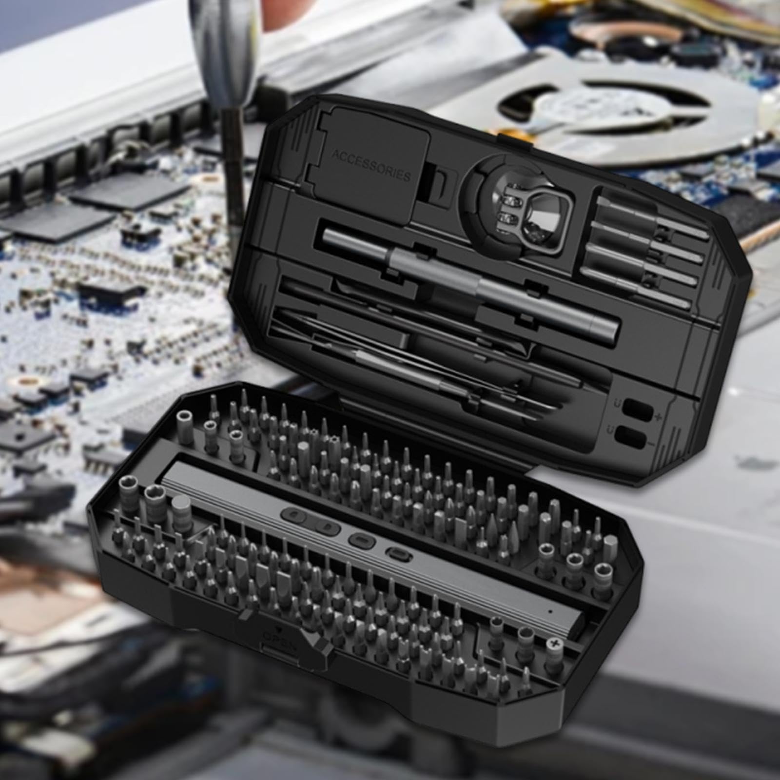 Fenteer Juego Completo de Destornilladores Portátiles, Kit Electrónico 153 en 1, Negro
