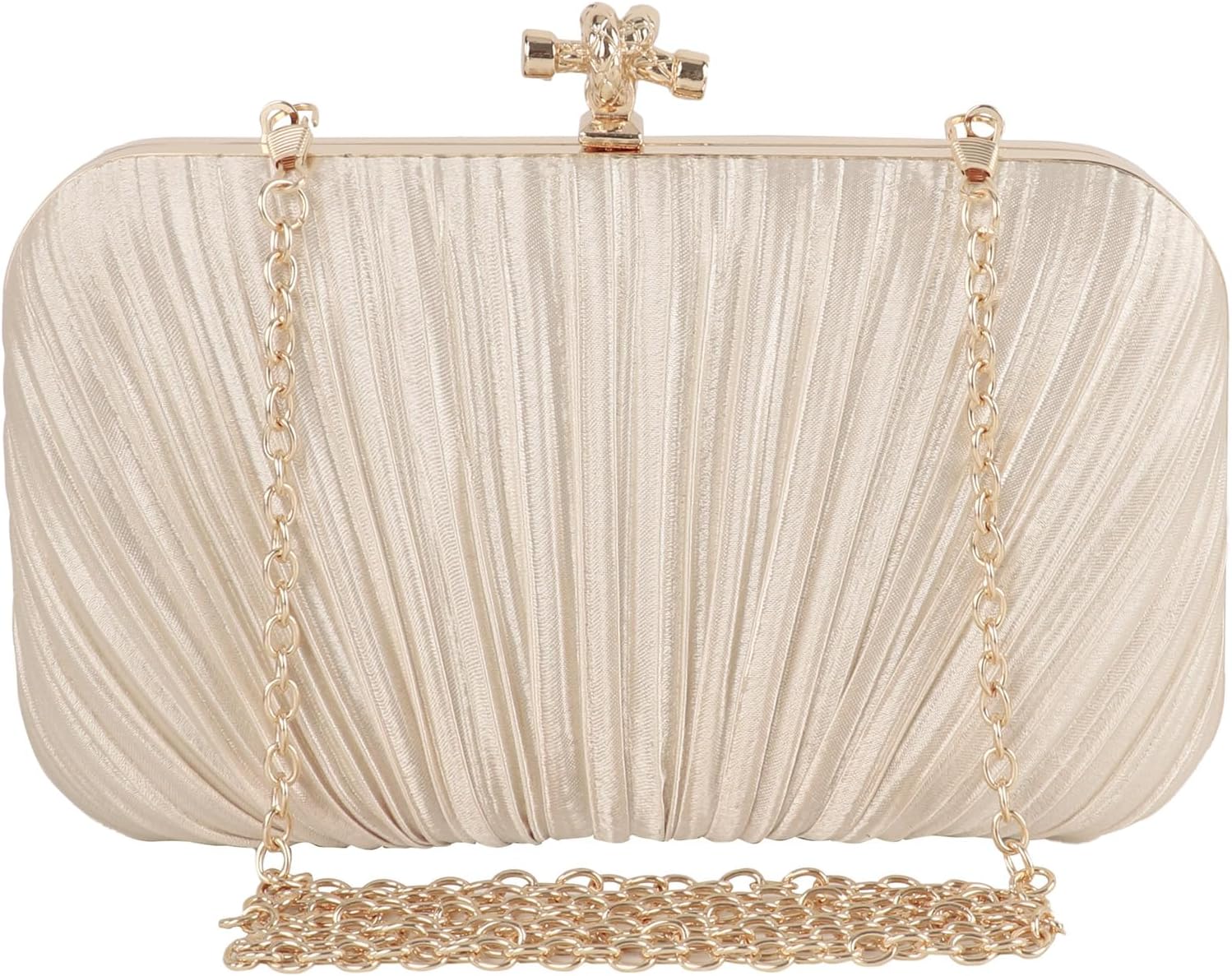 Fashion Womens Jane Satin Pleated Clutch Evening Bag Crossbody Bag Purse with Chain for Bridal Wedding Party Prom Silk Gold