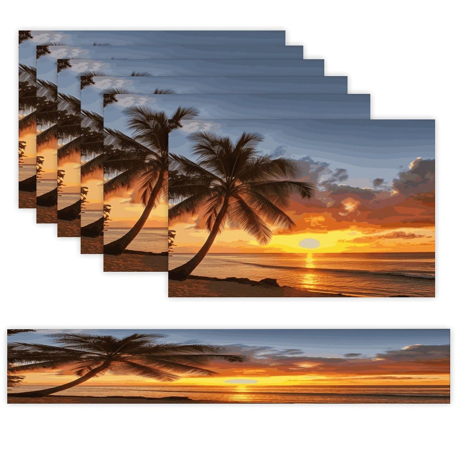 Sunset Hawaiian Palm Tree Table Runner and Placemats Set of 6 Heat Resistant Table Runner Place Mats Modern Cloth Table Mat Washable Linen Placemat Festive Reusable Set