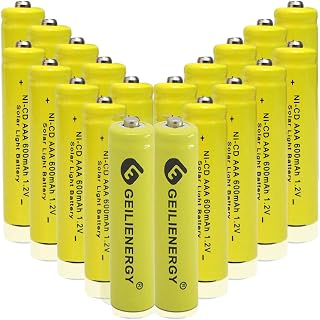 GEILIENERGY Solar Light Batteries AAA NiCd AAA 1.2V 600mAh Triple A Rechargeable Batteries for Solar Lamp Garden Lights (Pack of 20)