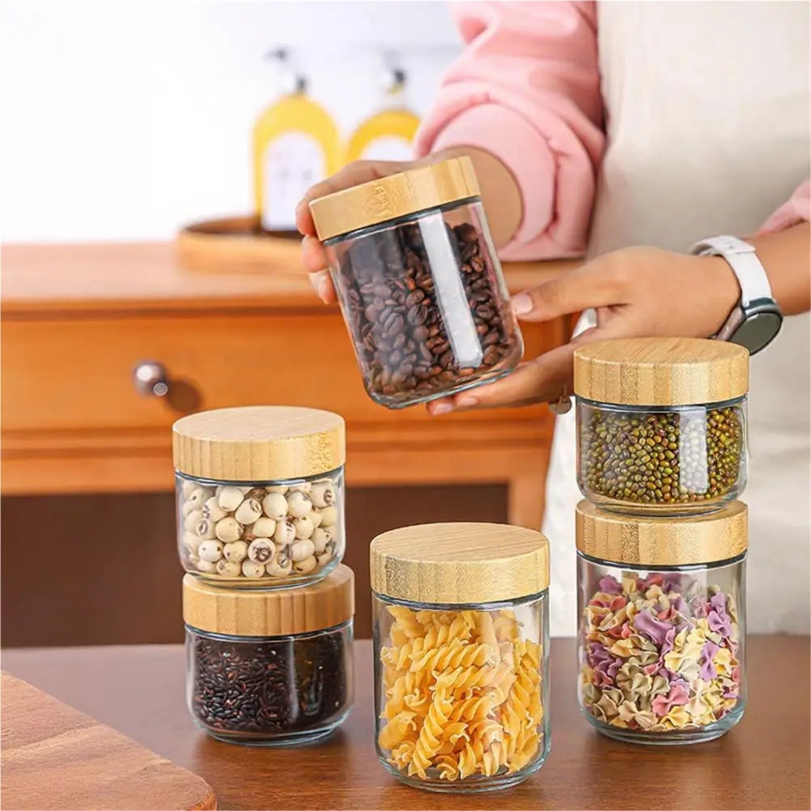 Barattolo per fiocchi d’avena notturni 4 pezzi barattolo di vetro ermetico a prova perdite contenitori for alimenti for insalata avena, yogurt, parfait for la colazione(480ml)