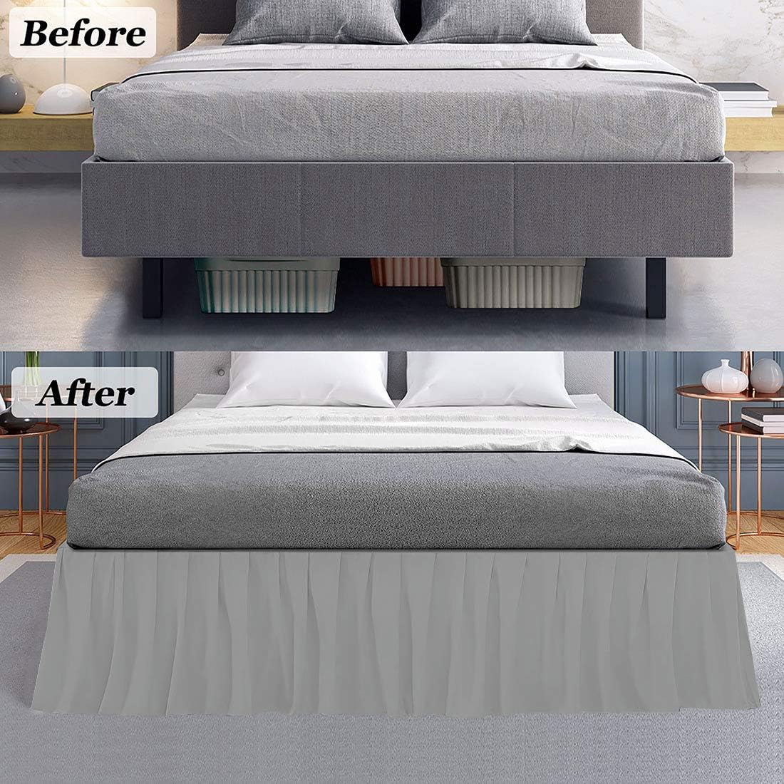 Ruffled Bed Skirt with Split Corners Three Side Coverage-King Size Dust Ruffles Bed Skirts 18 Inch Drop Expertise Tailored Fit Wrinkle Free Bed Skirt Dust Ruffle (King 18 Drop-Silver Grey)