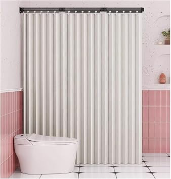 Folding Linen Shower Curtain, Heavy Duty Waterproofs Partition Curtain, Drill-Free Privacy Protection Partition Wall for Bathroom, Living RoomWhite,100x180cm