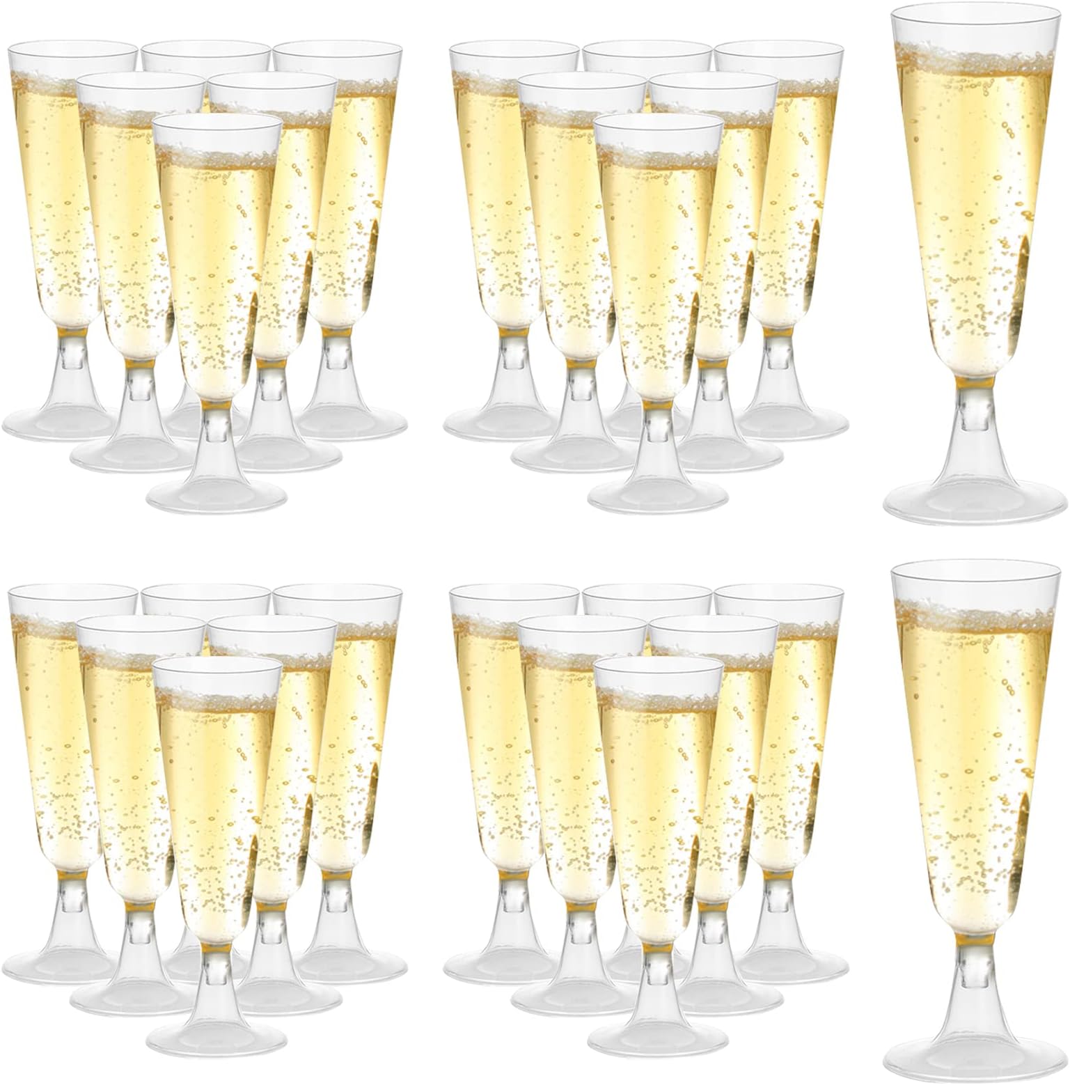 mwellewm 100 Pcs Plastic Champagne Flutes, Disposable Clear Champagne Glasses, Mimosa Glasses 5oz Plastic Wine Glasses, Assemble Plastic Champagne Cups for Party Wedding Cocktail Cups