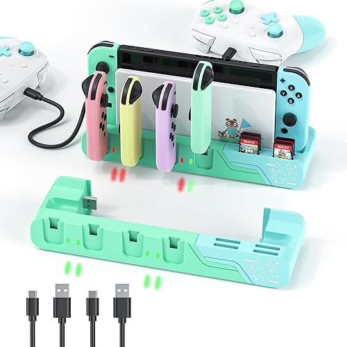 Switch Controller Charging Dock - Animal Crossing & Switch OLED Model Joycons, Charges up to 6 Joycons with Game Card Storage Stand