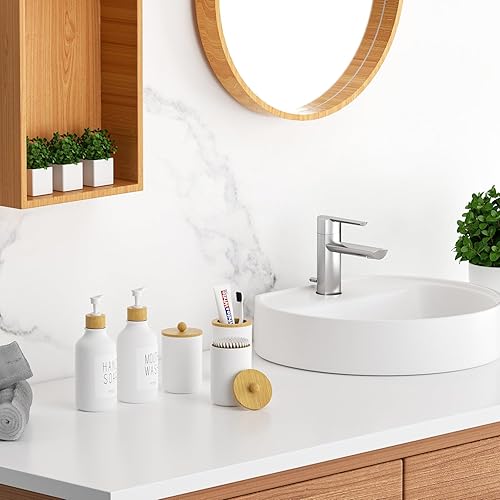 Miniatura 5 de VITVITI Juego de 5 accesorios Bathtoom, dispensador de jabón de enjuague bucal blanco mate, soporte para cepillo de dienteshisopo de algodón, juego