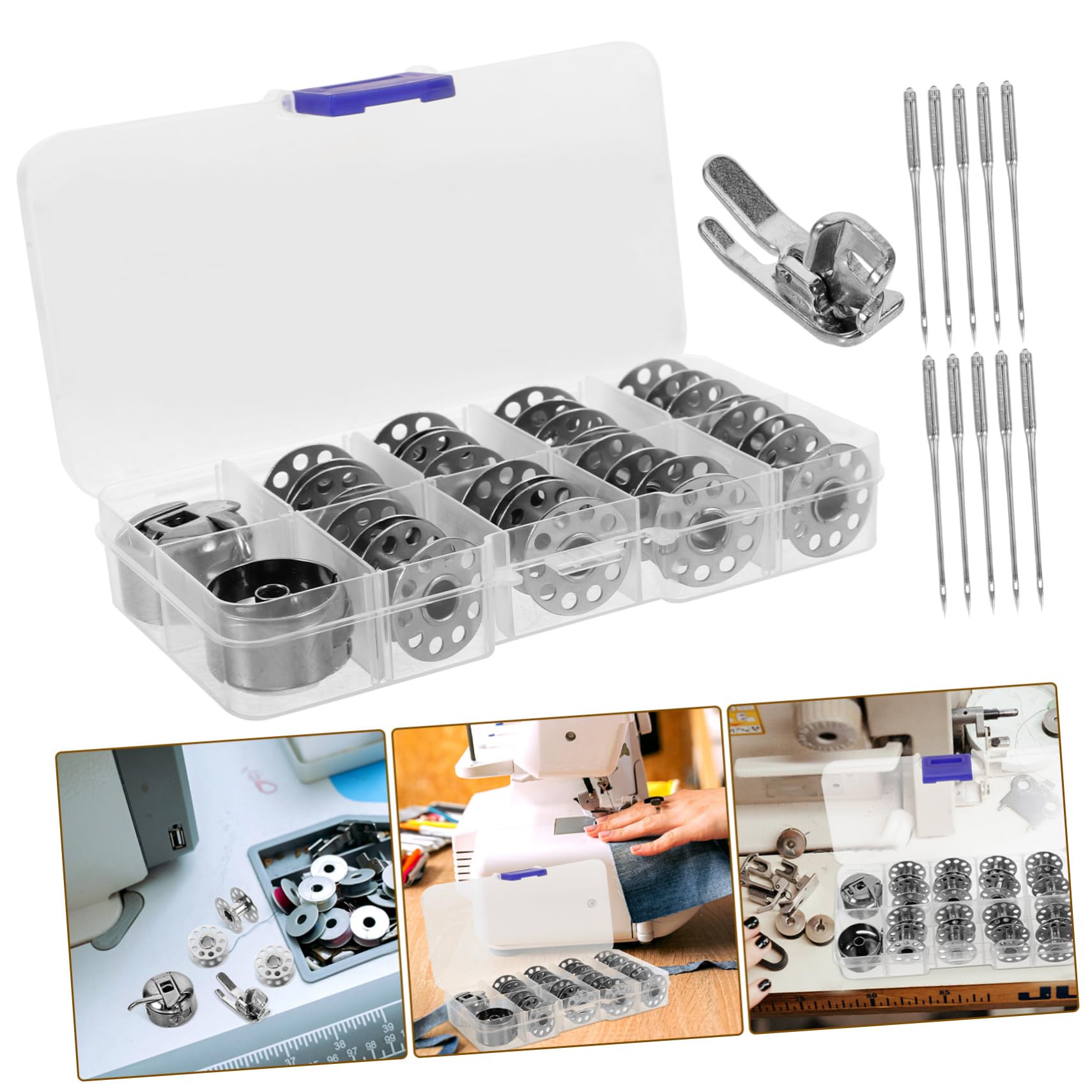 SHINEOFI 5sets Bobine Metalliche e Cassa per Macchina da Cucire Compatibile con La Maggior dei Modelli Accessori Professionali per Cucitura e Ricamo Pratici e Durevoli