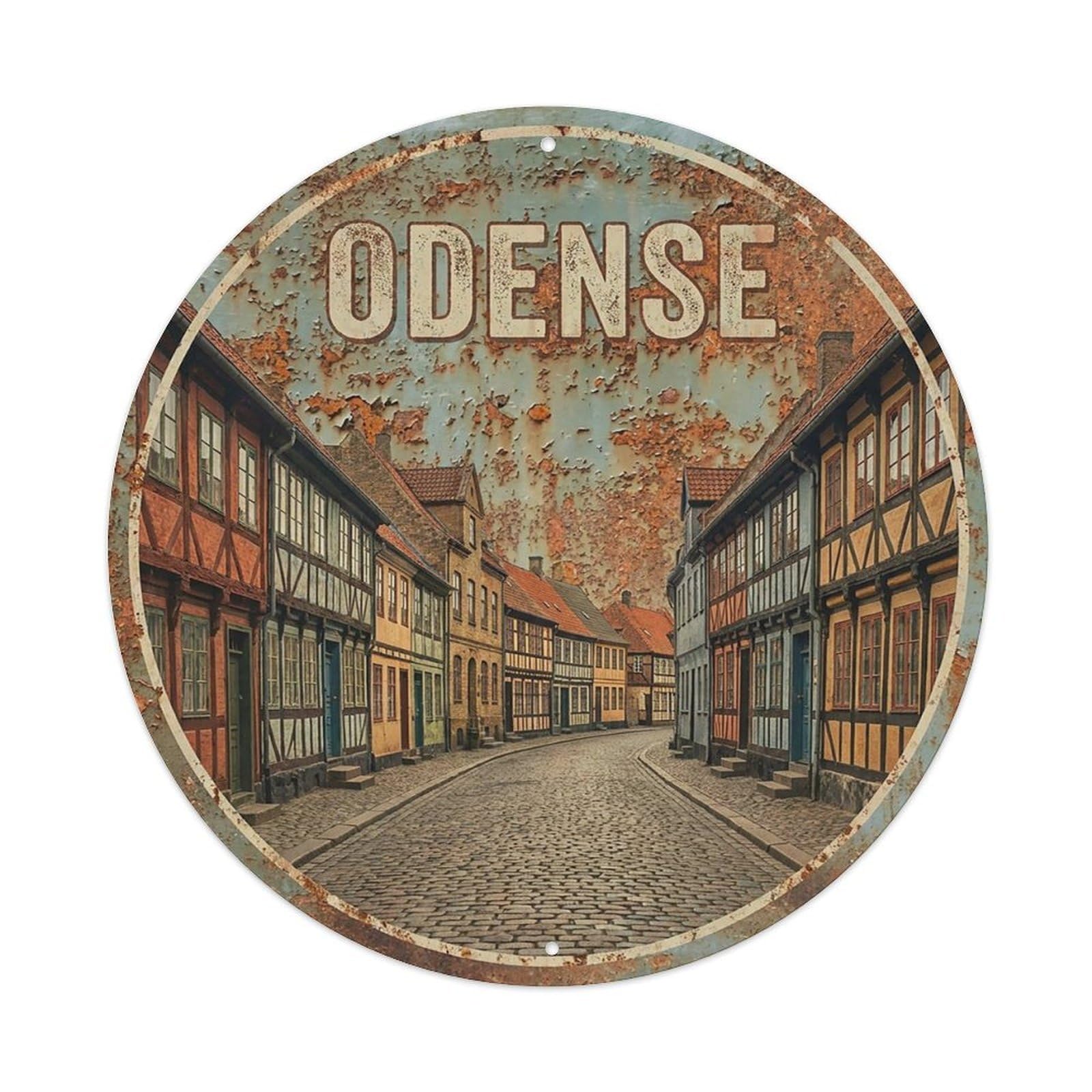 Denmark Vintage Travel Odense Vintage Metal Tin Sign Plaque Wall Decor for Cafe, Club Bar, Office, Garden Metal Poster 8x8Inch