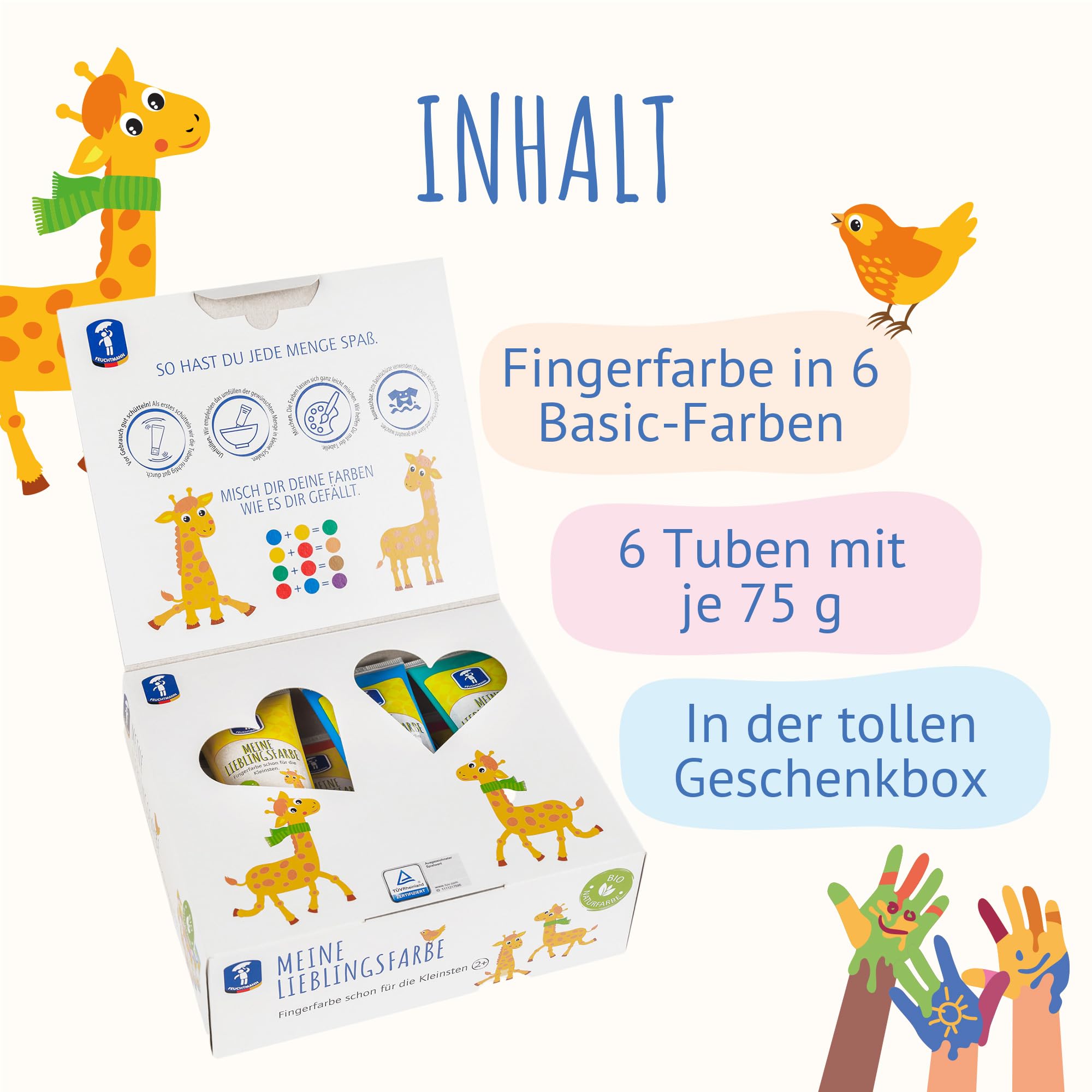 Pool & Boot Feuchtmann 633.0651 – Meine Lieblingsfarbe 6 Tubes de 75 g chacun de 75 g de couleur naturelle bio Idéal pour la maternelle, la crèche, l'école et le hort pour les jeux créatifs