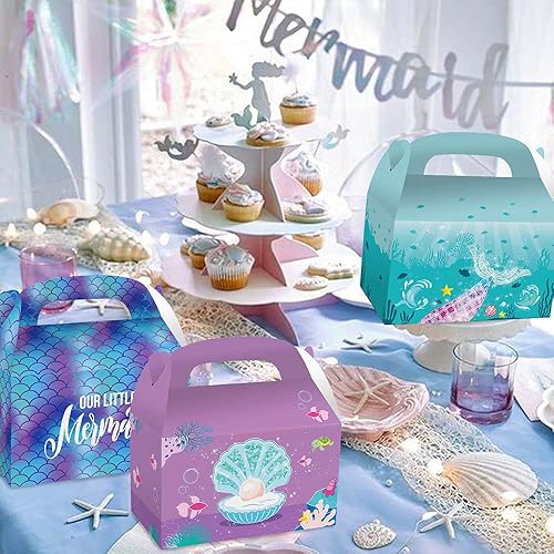 Miniatura 7 de Roaring Good Time 12 cajas de recuerdo de fiesta de sirena, cajas a dos aguas del océano, bolsas de regalo de sirena para fiesta de cumpleaños,