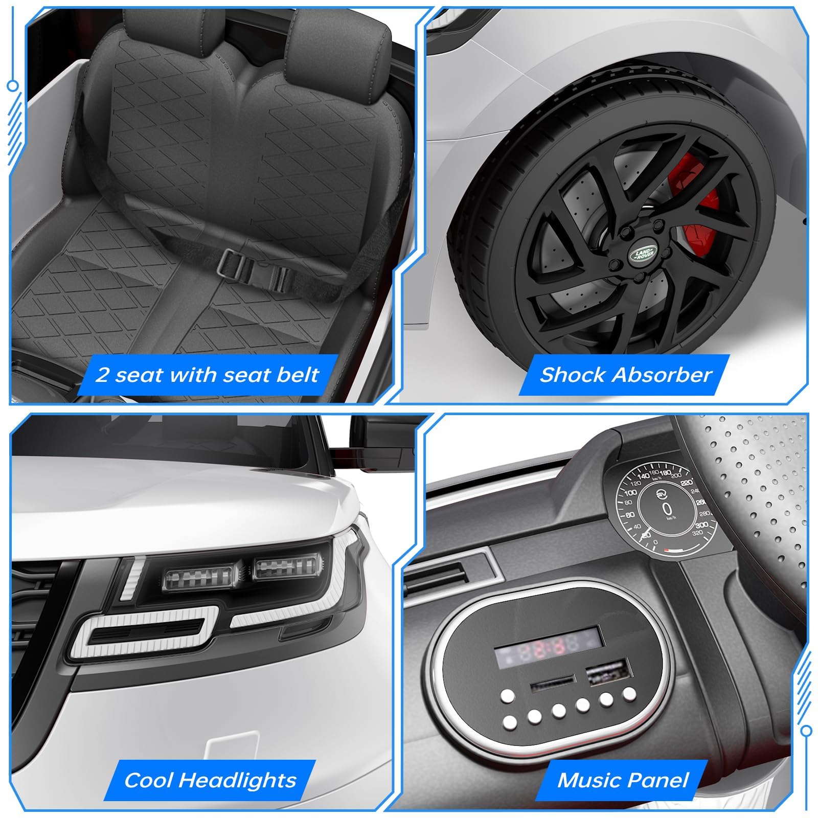 Garvee Land Rover Auto Elettrica per Bambini Licenza Ufficiale 12V, Bianco | 2 Posti,Telecomando 2.4G Sospensioni Indipendenti LED USB Bambini 3-8 Anni