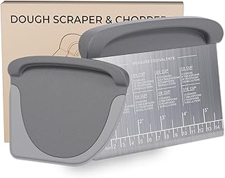 2 IN 1 Upgrade Bench Scraper, Dough Scraper for Pastry Bread Cake Pizza, Stainless Steel Dough Cutter with Conversion Chart & Measuring Scale, Bowl Scraper Food Scraper for Kitchen Baking, Gray