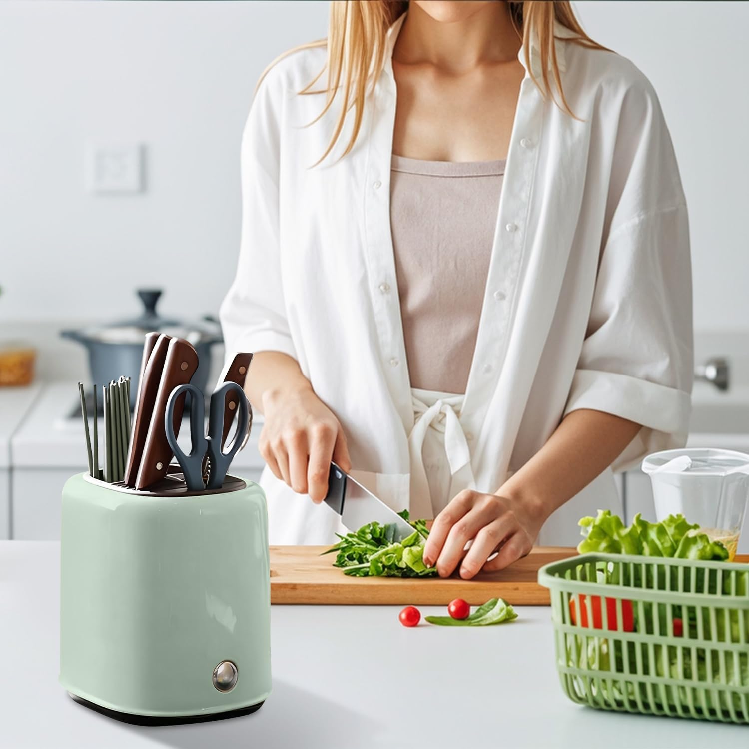 Tissting 2-in-1 Knife Block & Utensil Holder, Countertop Organizer