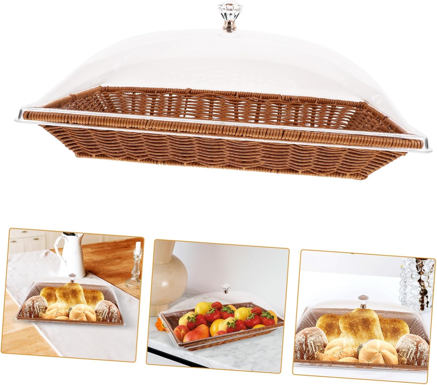 Mikinona 1set Woven Food Serving Tray Lid Practical and Versatile Kitchen Storage Basket for Bread Fruits and Snacks for Parties and Daily Use