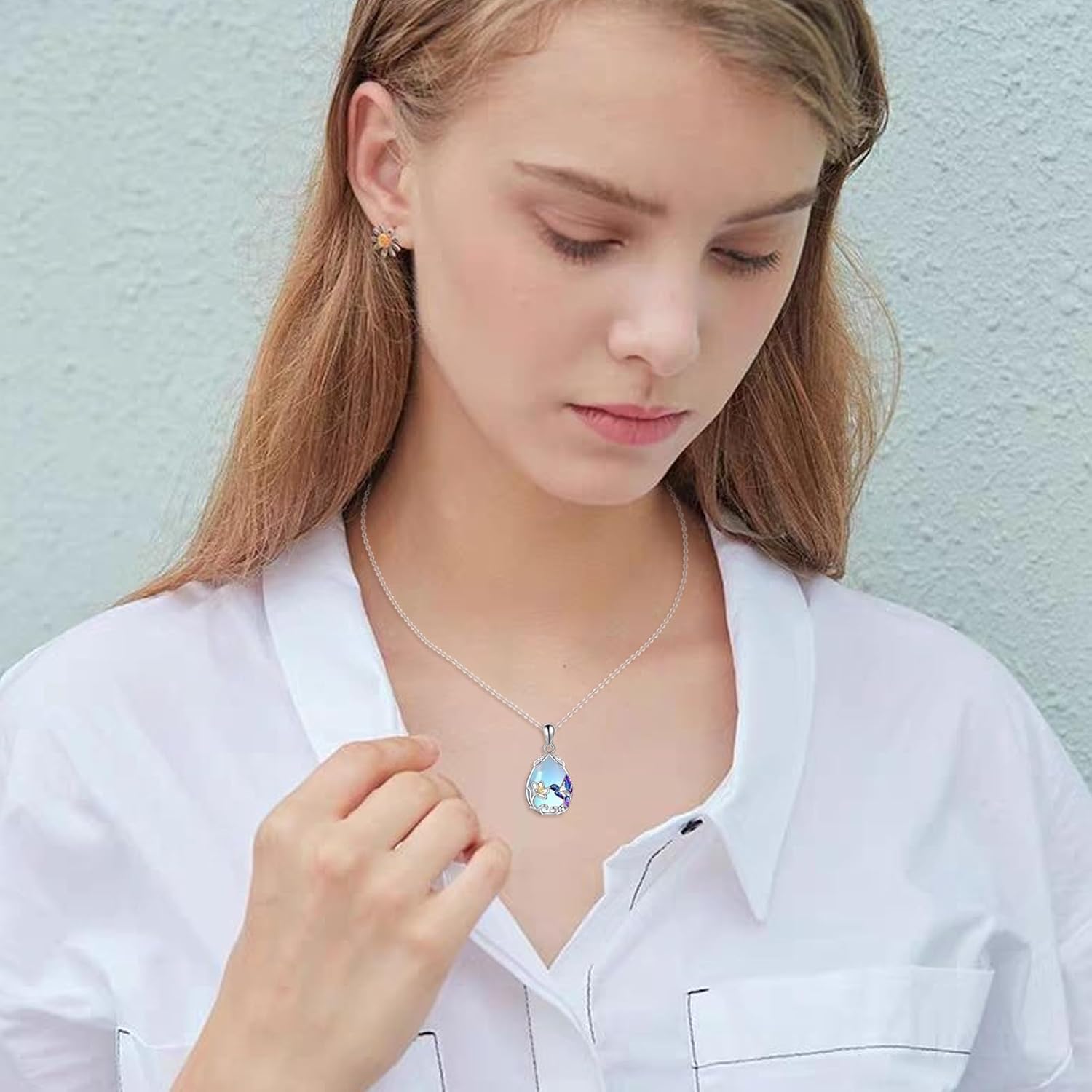 YFN Hummingbird Necklace for Women S925 Sterling Silver Blue Purple Hummingbird Pendant Necklace Hummingbirds Flower Jewelry Charm Memorial Mothers Day Gifts - Image 2
